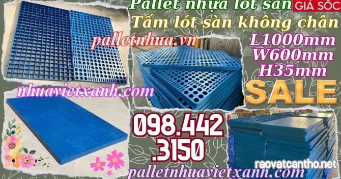 Pallet nhựa không chân 1000x600x35mm - nhựa tái sinh - xanh dương