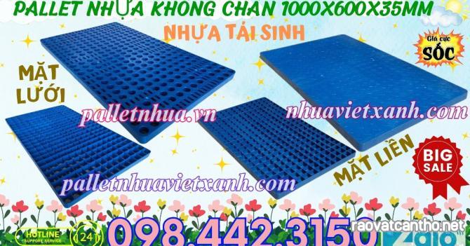 Pallet nhựa không chân 1000x600x35mm - nhựa tái sinh - xanh dương