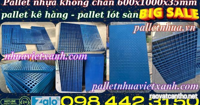 Pallet nhựa không chân 1000x600x35mm - nhựa tái sinh - xanh dương