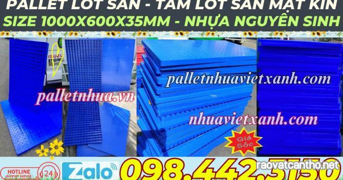 Pallet nhựa không chân 1000x600x35mm mặt liền nhựa nguyên sinh màu xanh dương