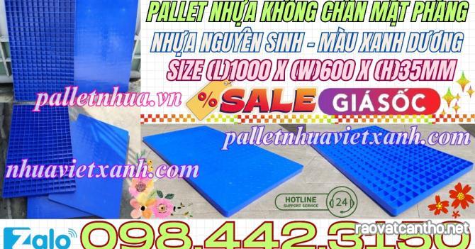 Pallet nhựa không chân 1000x600x35mm mặt liền nhựa nguyên sinh màu xanh dương