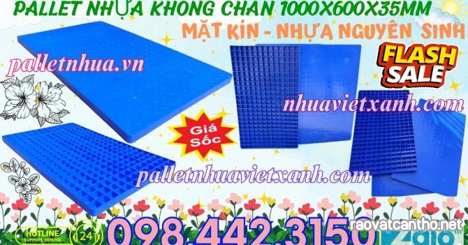 Pallet nhựa không chân 1000x600x35mm mặt liền nhựa nguyên sinh màu xanh dương