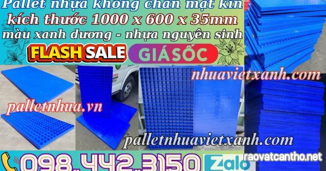 Pallet nhựa không chân 1000x600x35mm mặt liền nhựa nguyên sinh màu xanh dương