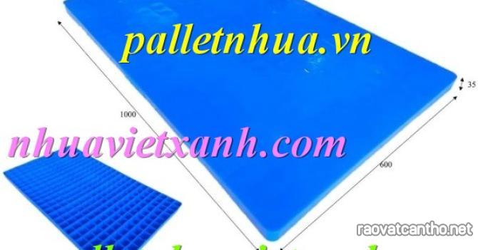 Pallet nhựa không chân 1000x600x35mm mặt liền nhựa nguyên sinh màu xanh dương