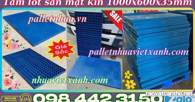 Pallet nhựa không chân 1000x600x35mm mặt liền nhựa tái sinh màu xanh dương đậm