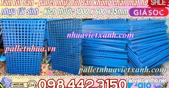 Pallet nhựa không chân 1000x600x35mm mặt lưới nhựa tái sinh màu xanh dương đậm
