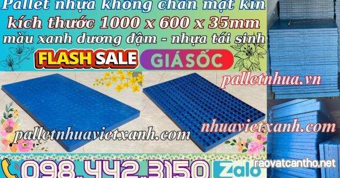 Pallet nhựa lót sàn không chân 1000x600x35mm - mặt kín - nhựa tái sinh