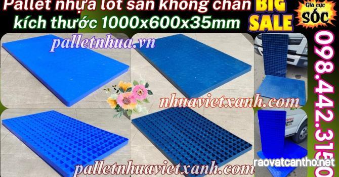 Pallet nhựa lót sàn không chân 1000x600x35mm - mặt liền - xanh dương