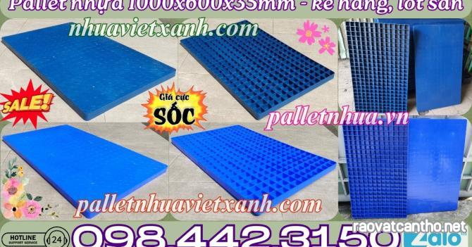 Pallet nhựa lót sàn không chân 1000x600x35mm - mặt liền - xanh dương