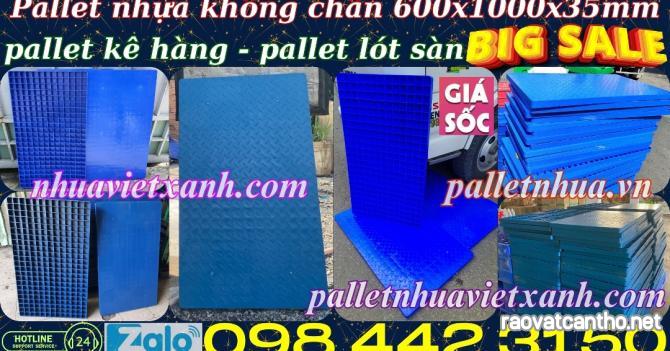 Pallet nhựa lót sàn không chân 1000x600x35mm - mặt liền - xanh dương