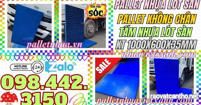 Pallet nhựa lót sàn không chân 1000x600x35mm - mặt liền - xanh dương