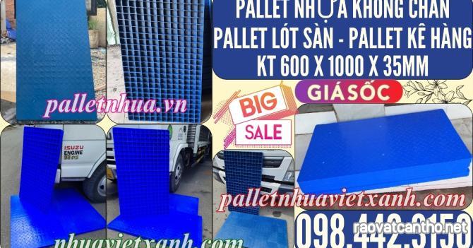 Pallet nhựa lót sàn không chân 1000x600x35mm - mặt liền - xanh dương