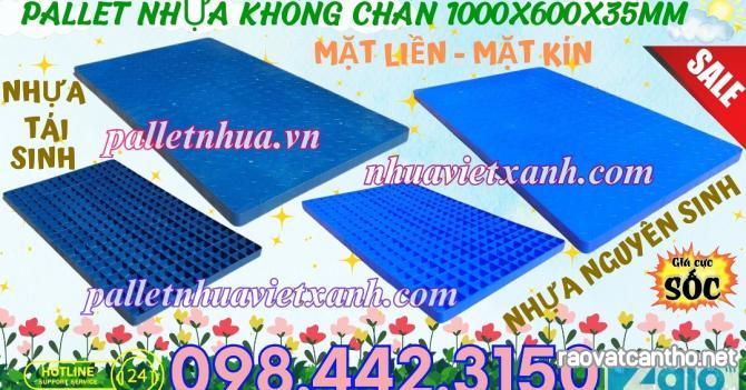 Pallet nhựa lót sàn không chân 1000x600x35mm - mặt liền - xanh dương