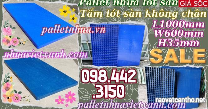 Pallet nhựa lót sàn không chân 1000x600x35mm - mặt liền - xanh dương