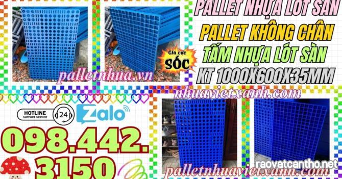 Pallet nhựa lót sàn không chân 1000x600x35mm - mặt lưới - xanh dương