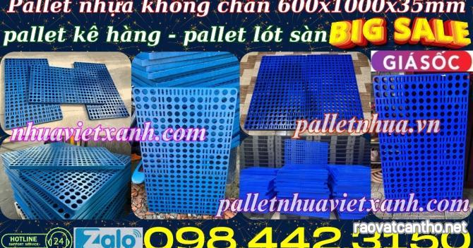 Pallet nhựa lót sàn không chân 1000x600x35mm - mặt lưới - xanh dương