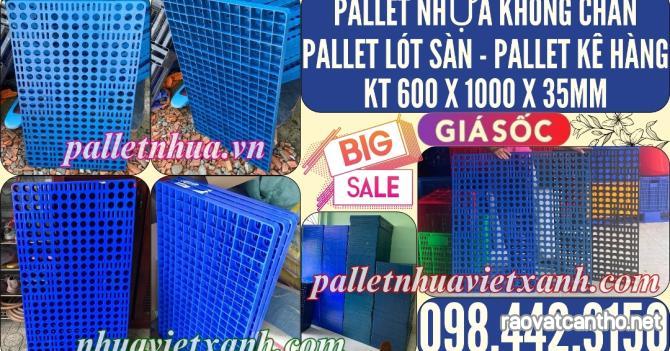 Pallet nhựa lót sàn không chân 1000x600x35mm - mặt lưới - xanh dương