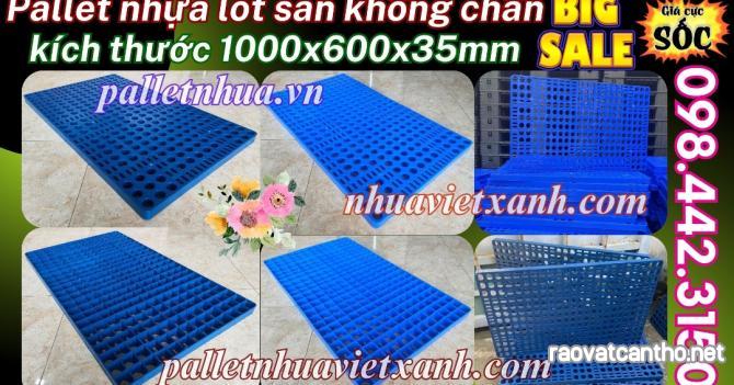 Pallet nhựa lót sàn không chân 1000x600x35mm - mặt lưới - xanh dương