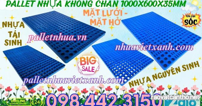 Pallet nhựa lót sàn không chân 1000x600x35mm - mặt lưới - xanh dương