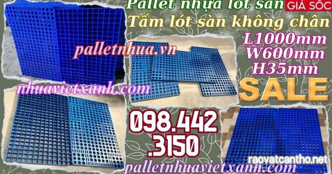 Pallet nhựa lót sàn không chân 1000x600x35mm - mặt lưới - xanh dương