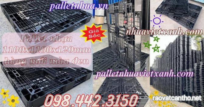 Pallet nhựa xuất khẩu 1100x1100x120mm màu đen hàng mới giá rẻ