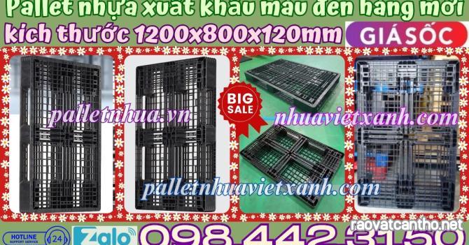 Pallet nhựa xuất khẩu 1200x800x120mm màu đen hàng mới