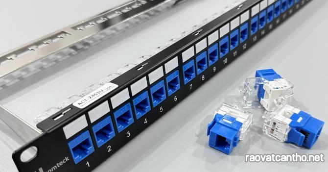 Patch panel 16 cổng Cat6 UTP 1U 19inch hiệu Ancomteck ACT-16S1U,ACT-JK28-C6-US