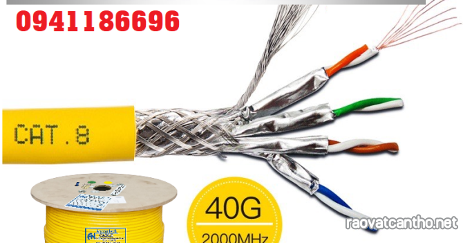 Phân phối độc quyền Cáp mạng Ancomteck SFTP CAT8 23AWG hỗ trợ 40GB, màu vàng, dài 305m/cuộn