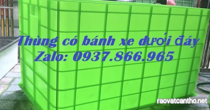 Rổ nhựa chữ nhật chở hàng ship, sọt kéo hàng trong nhà xưởng, sọt nhựa 5 bánh xe