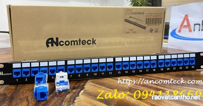 Sẵn kho Thanh đấu nổi patch panel 8 cổng Cat5E/ CAT6 UTP 1U 19inch hiệu Ancomteck