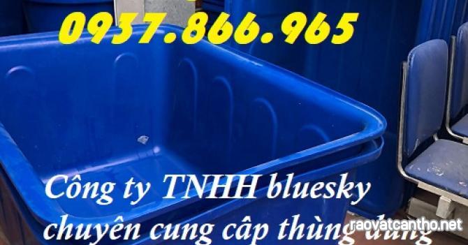 Thùng đựng hải sản, thùng 1 khối, thùng dung tích lớn 1000l màu xanh, thùng chữ nhật d