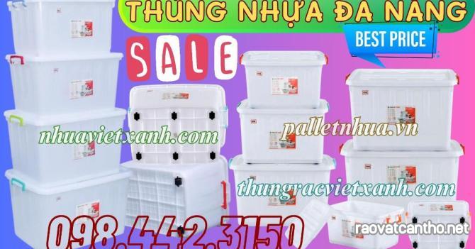 Thùng nhựa vuông đa năng có bánh xe dung tích 30 lít đến 220 lít