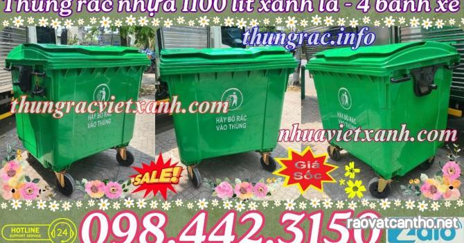 Thùng rác 1100 lít nhựa HDPE - 4 bánh xe - màu xanh lá