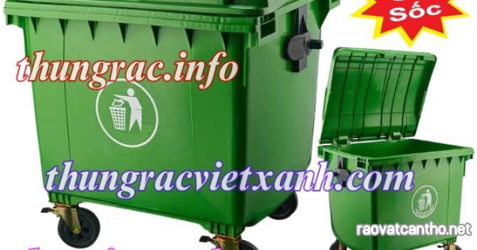 Thùng rác 1100 lít nhựa HDPE - 4 bánh xe - màu xanh lá