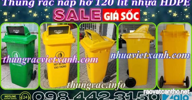 Thùng rác 120 lít nắp hở - nhựa HDPE - 2 bánh xe