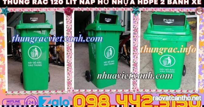 Thùng rác 120 lít nắp hở - nhựa HDPE - 2 bánh xe