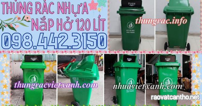 Thùng rác 120 lít nắp hở - nhựa HDPE - 2 bánh xe