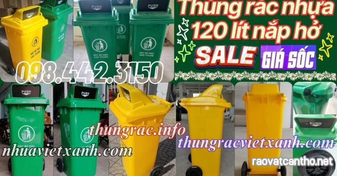 Thùng rác 120 lít nắp hở - nhựa HDPE - 2 bánh xe