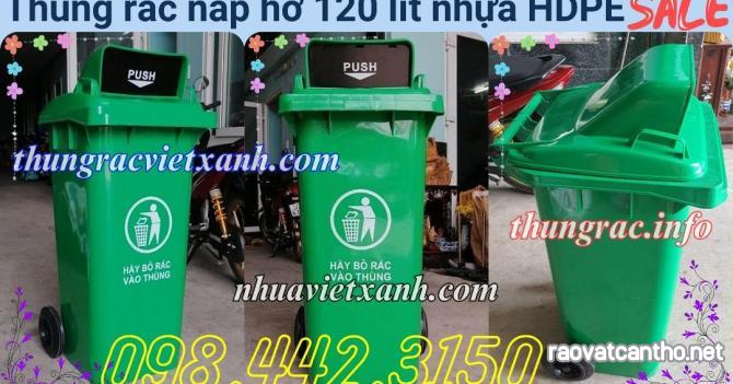 Thùng rác 120 lít nắp hở - nhựa HDPE - 2 bánh xe