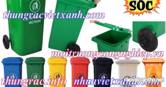 Thùng rác 120L nắp kín nhựa HDPE 2 bánh xe - nhiều màu sắc