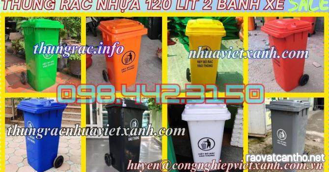 Thùng rác 120L nắp kín nhựa HDPE 2 bánh xe - nhiều màu sắc