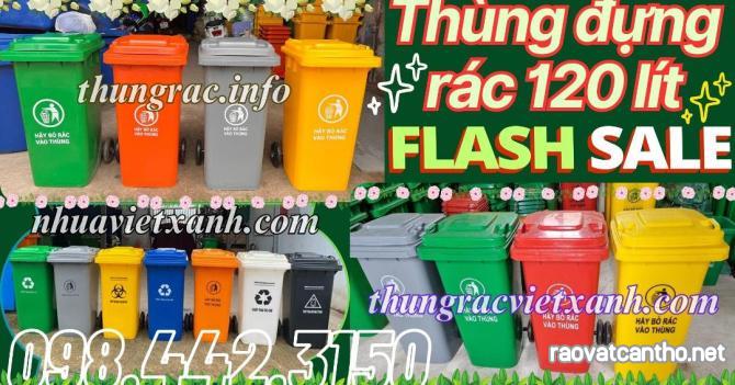 Thùng rác 120L nắp kín nhựa HDPE 2 bánh xe - nhiều màu sắc