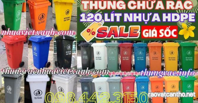 Thùng rác 120L nắp kín nhựa HDPE 2 bánh xe - nhiều màu sắc