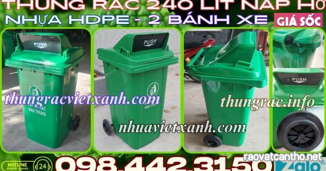 Thùng rác 240 lít nắp hở - nhựa HDPE - 2 bánh xe