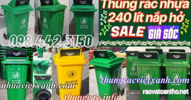 Thùng rác 240 lít nắp hở - nhựa HDPE - 2 bánh xe