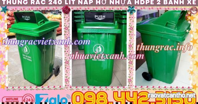 Thùng rác 240 lít nắp hở - nhựa HDPE - 2 bánh xe