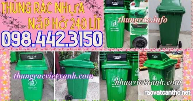 Thùng rác 240 lít nắp hở - nhựa HDPE - 2 bánh xe