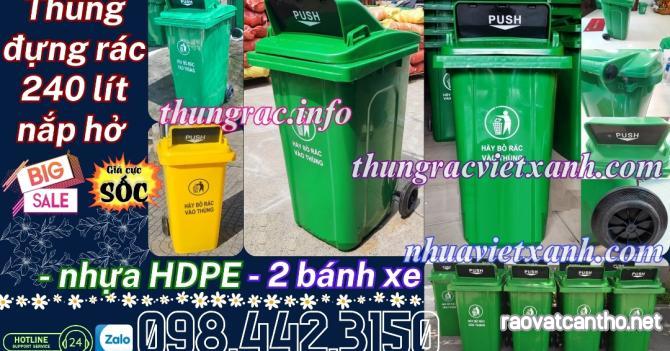 Thùng rác 240 lít nắp hở - nhựa HDPE - 2 bánh xe