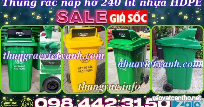 Thùng rác 240 lít nắp hở - nhựa HDPE - 2 bánh xe