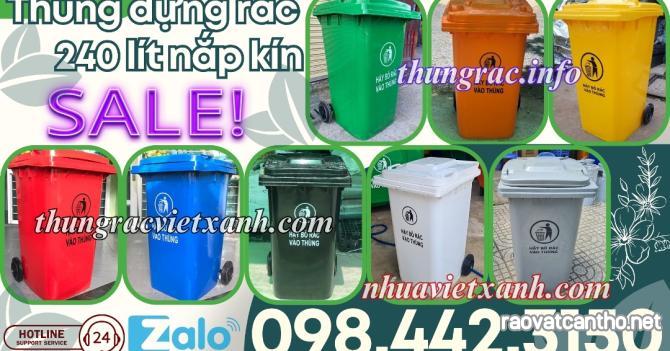 Thùng rác 240 lít nắp kín nhựa HDPE 2 bánh xe - nhiều màu sắc phân loại rác